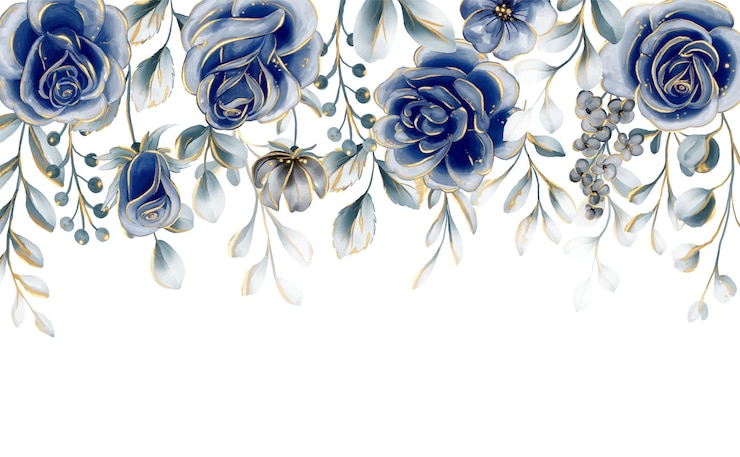 Free Vector navy rose adorned golden glitter lace border