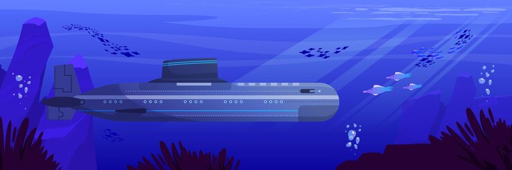 Free Vector navy submarine background with underwater seascape and depth symbols  realistic vector illustration
