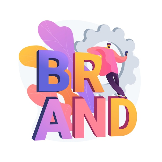 Nazwa marki abstrakcyjna koncepcja ilustracji wektorowych. Agencja nazewnicza, system identyfikacji marki, usługa brandingu, wprowadzenie nowego produktu, generowanie nazwy, abstrakcyjna metafora kreatywnego pozycjonowania marketingowego.