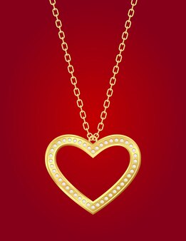 Ожерелье с золотым сердцем и бриллиантами на красном фоне