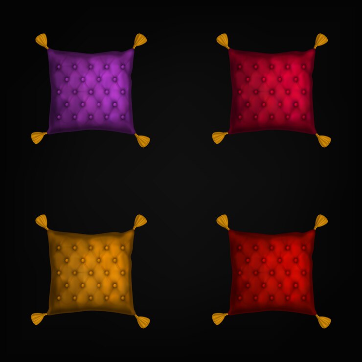 मुफ़्त वेक्टर needle pads set, sewing pillows with tassels isolated on black 