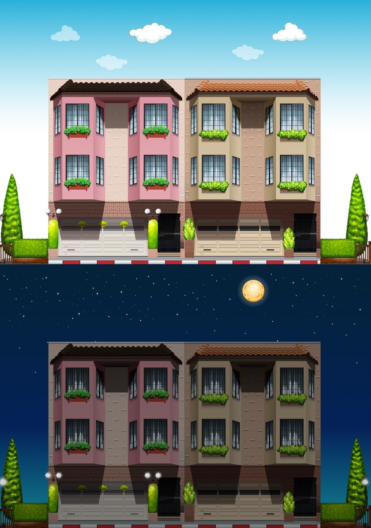 मुफ़्त वेक्टर neighborhood at day and night