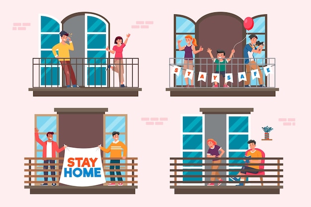 Free vector neighbours on balconies illustration