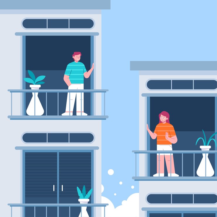 Free Vector neighbours on balconies quarantine concept