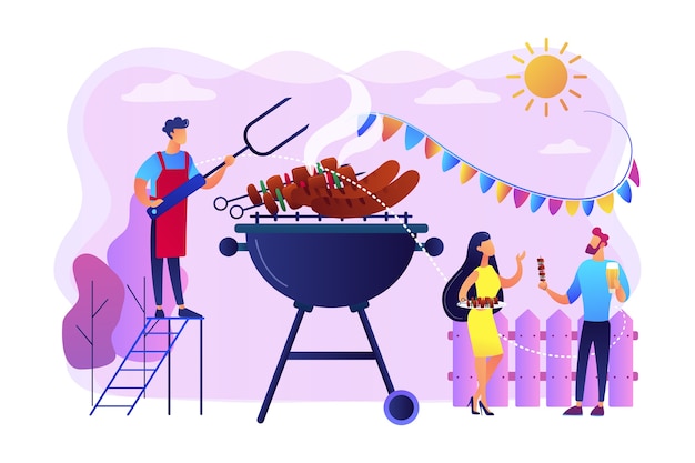 Free vector neighbours grilling sausages illustration