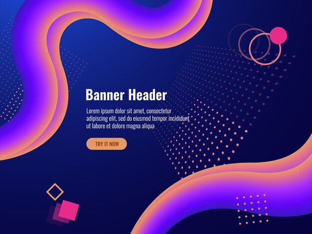 Neon abstract banner background, geometric objects lighting dark 