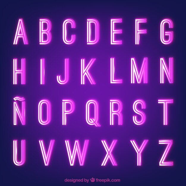 Neon alphabet in purple tones