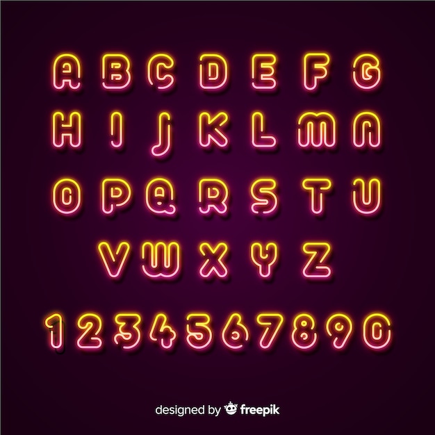 Free vector neon alphabet template flat design