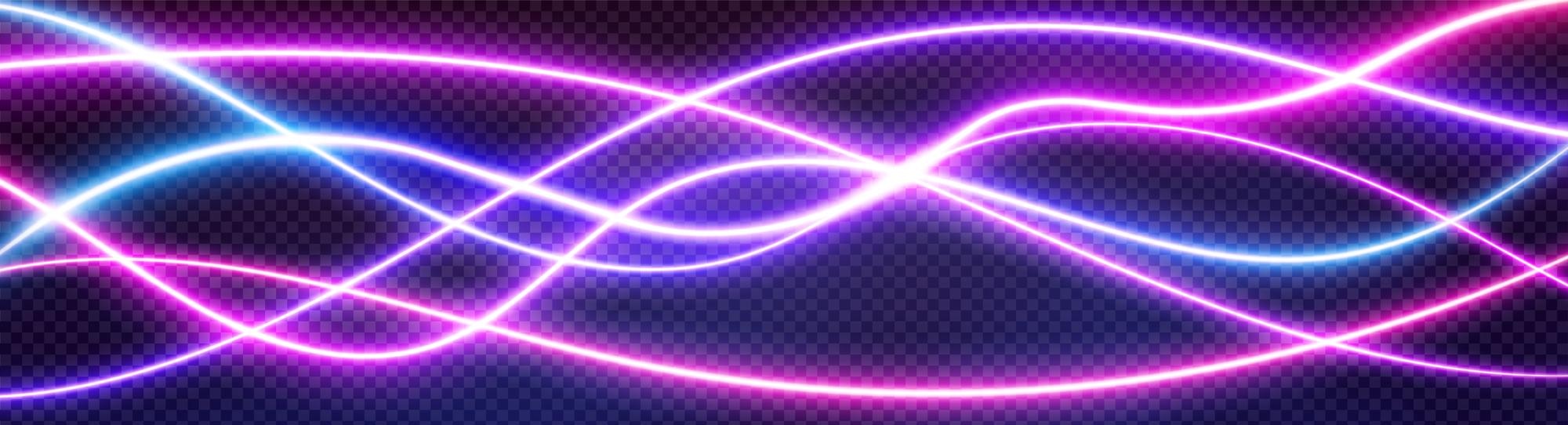 Neon wave sound vector background. Music soundwave design, purple light  elements isolated on dark backdrop. Radio frequency beat lines Stock Vector