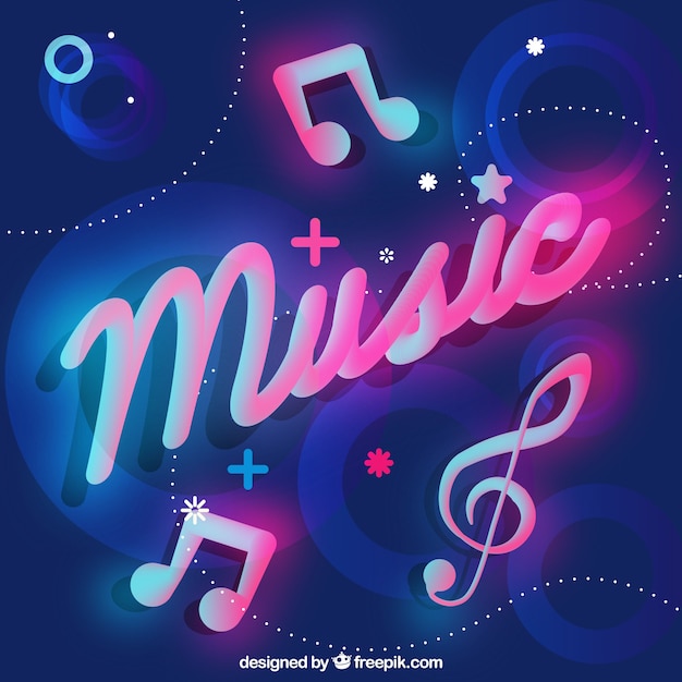 Free vector neon background with music word