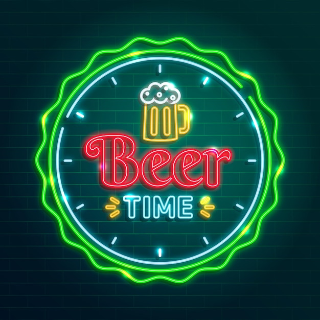 Free vector neon beer pub sign