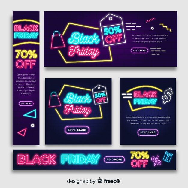 Neon black friday banners
