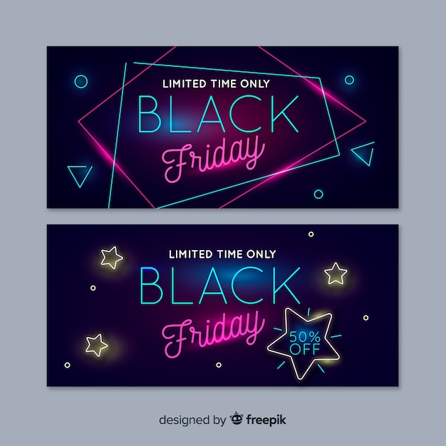 Free vector neon black friday banners