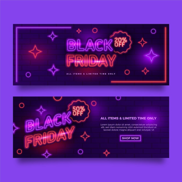 Free vector neon black friday banners