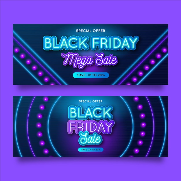 Free vector neon black friday banners