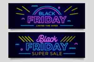 Free vector neon black friday banners