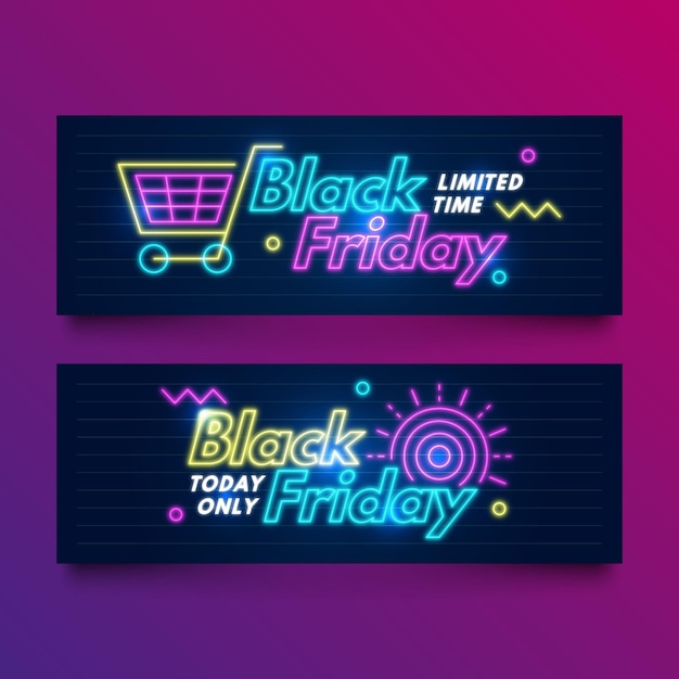 Neon black friday banners