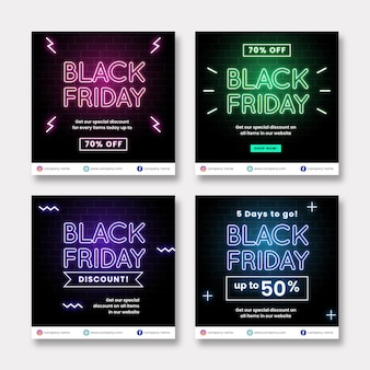 Neon black friday instagram posts collection