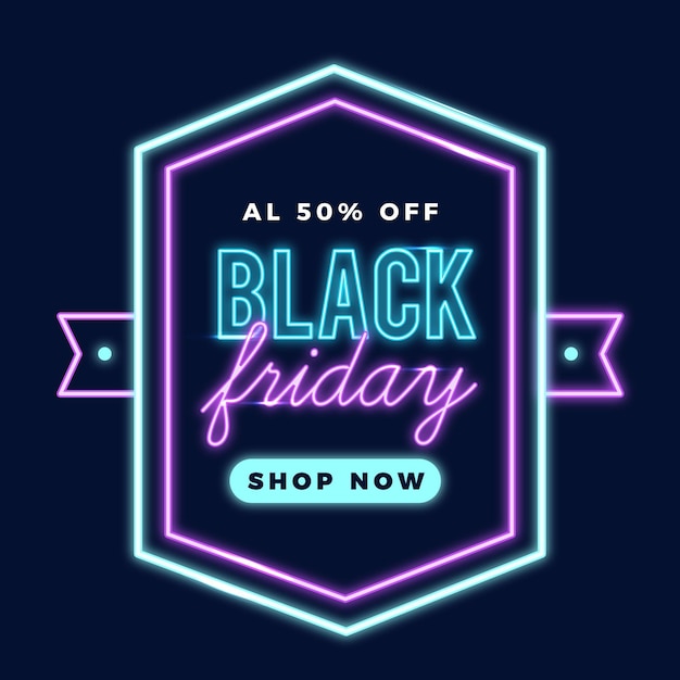 Vettore gratuito banner promozionale al neon black friday