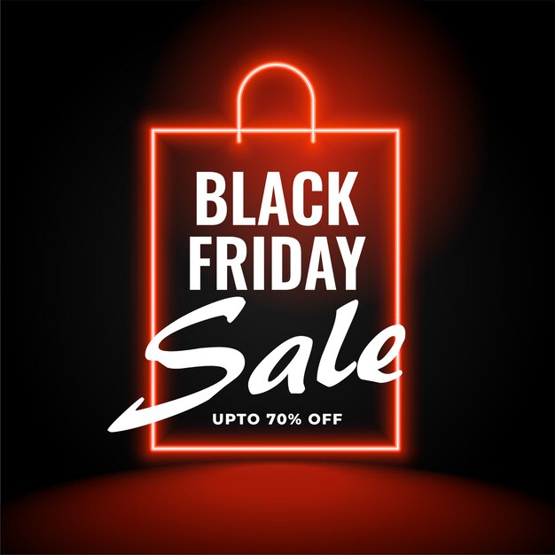 Neon black friday sale background with shopping bag