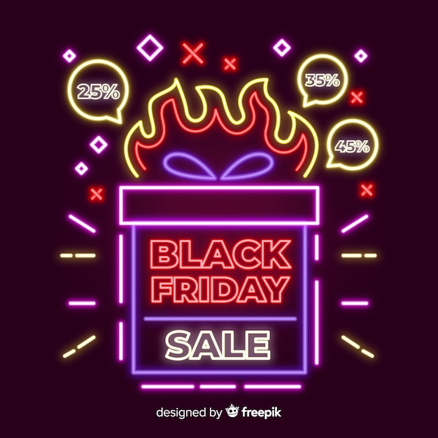 Neon black friday sale banner Free Vector