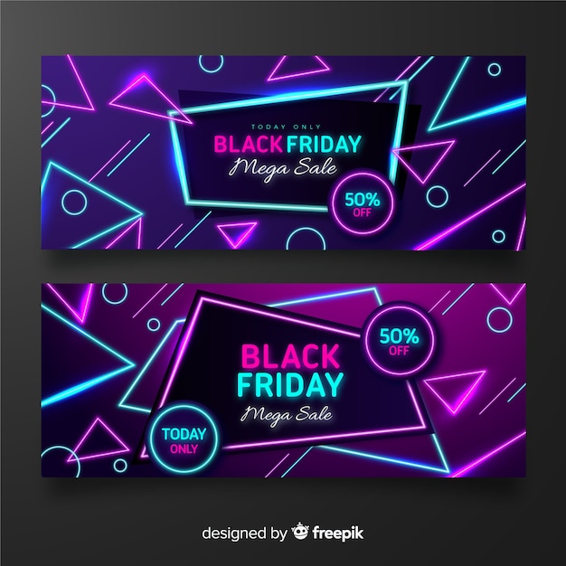 Neon black friday set of banners