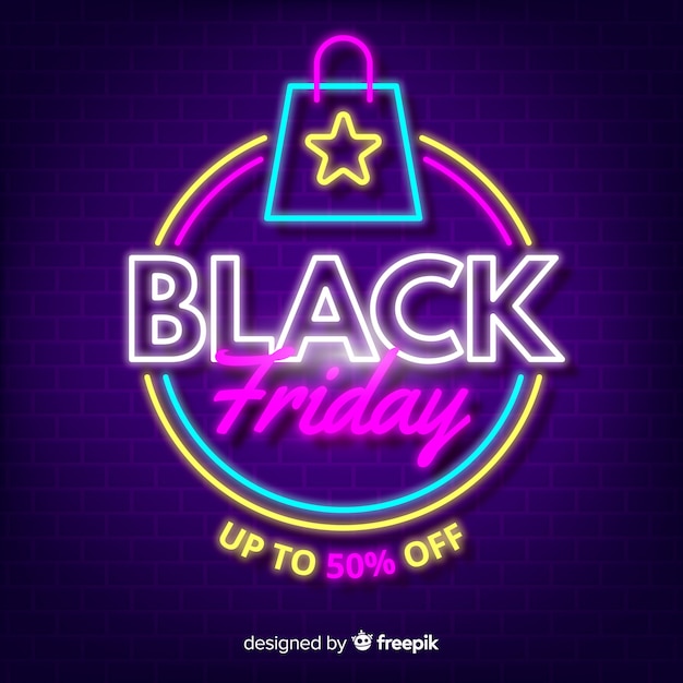 Neon black friday with shopping cart