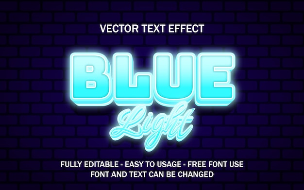 Неоновый синий свет редактируемый текстовый эффект векторной иллюстрации