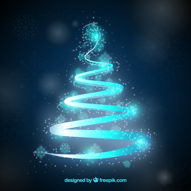 Neon blue ribbon in a shape of a christmas tree