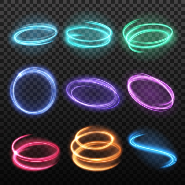 Vettore gratuito set di cerchi al neon sfocato movimento