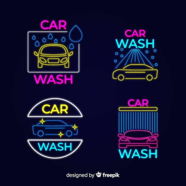 Free vector neon car wash sign collection