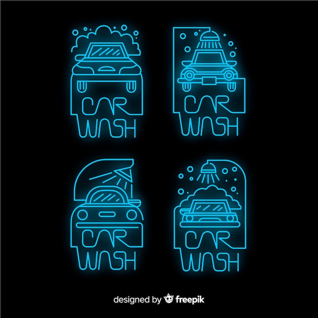 Free vector neon car wash sign collection