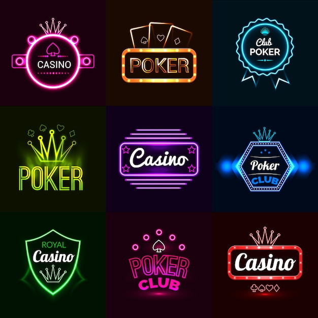 Free vector neon casino emblems