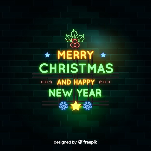 Neon Christmas Background and Happy New Year