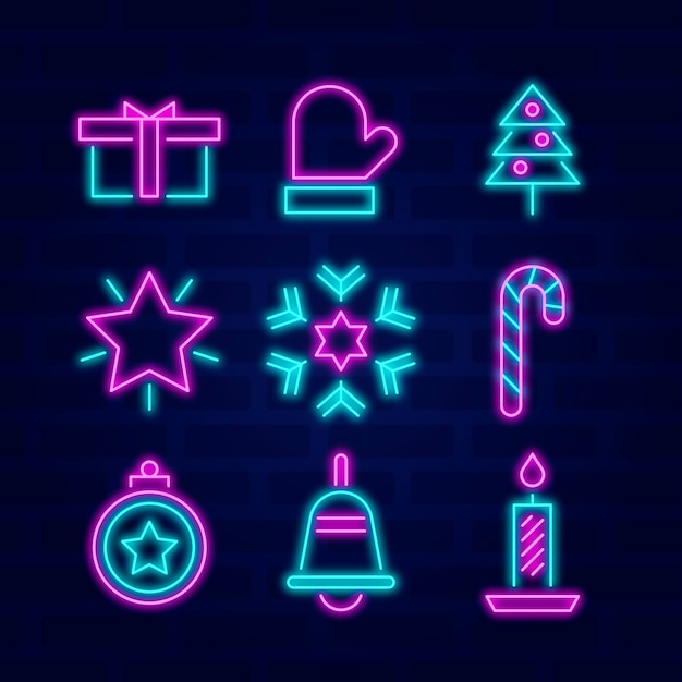 Free vector neon christmas element collection