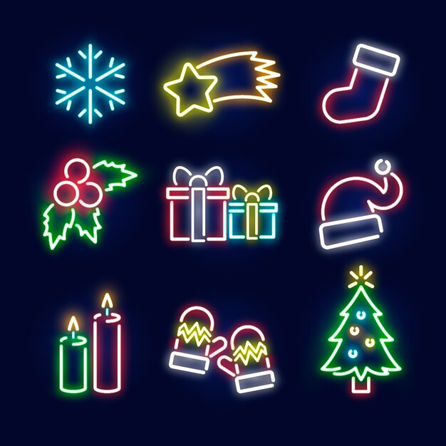 Neon christmas element collection