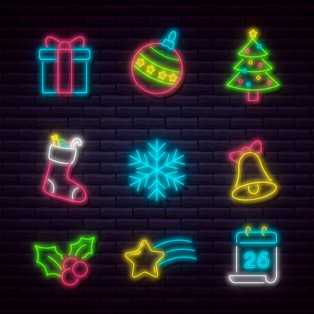 Neon christmas element collection