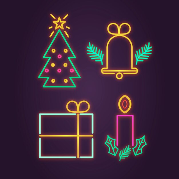 Neon christmas element collection