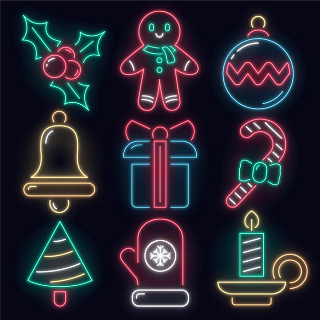 Neon christmas element collection