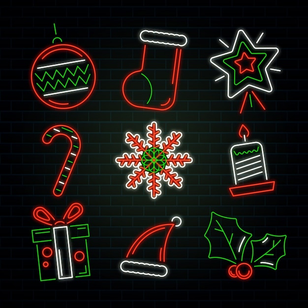 Free vector neon christmas element collection