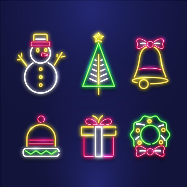 Neon christmas element collection