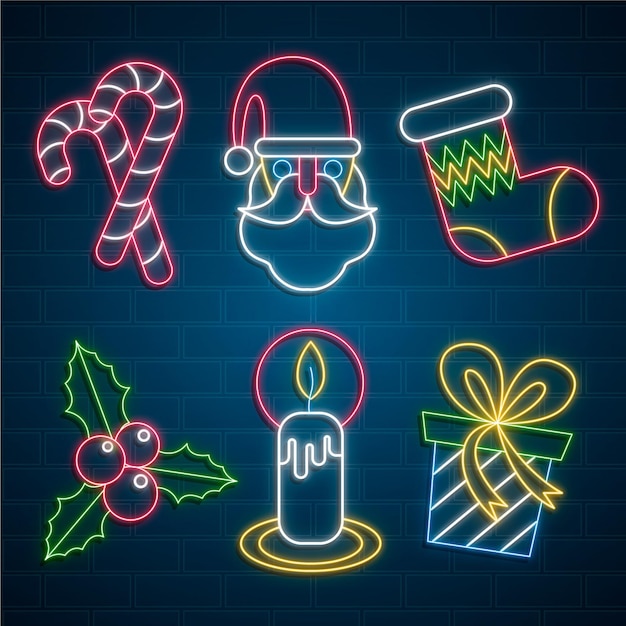 Free vector neon christmas element collection