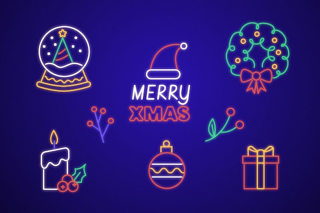 Free vector neon christmas element collection