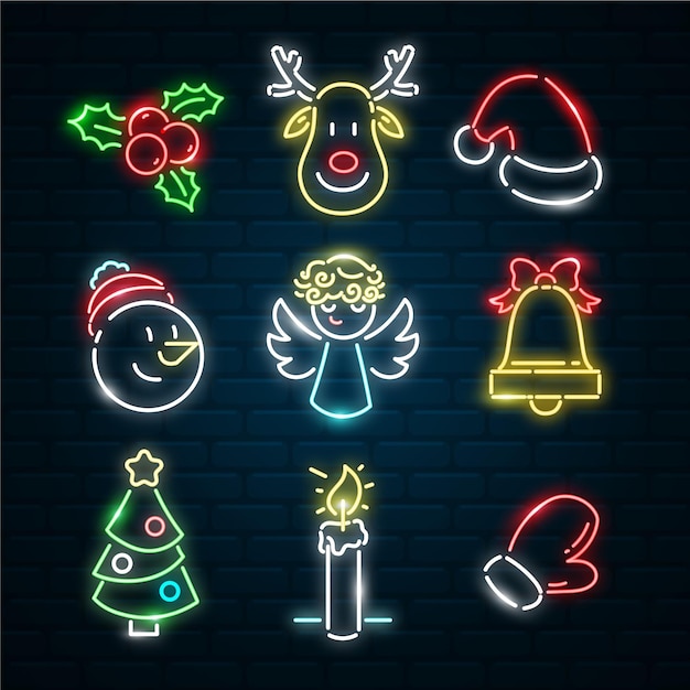 Neon christmas element collection
