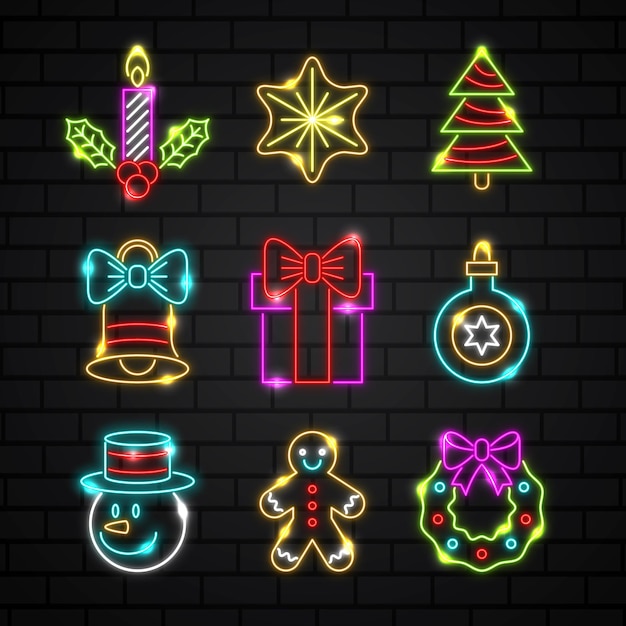 Neon christmas element collection