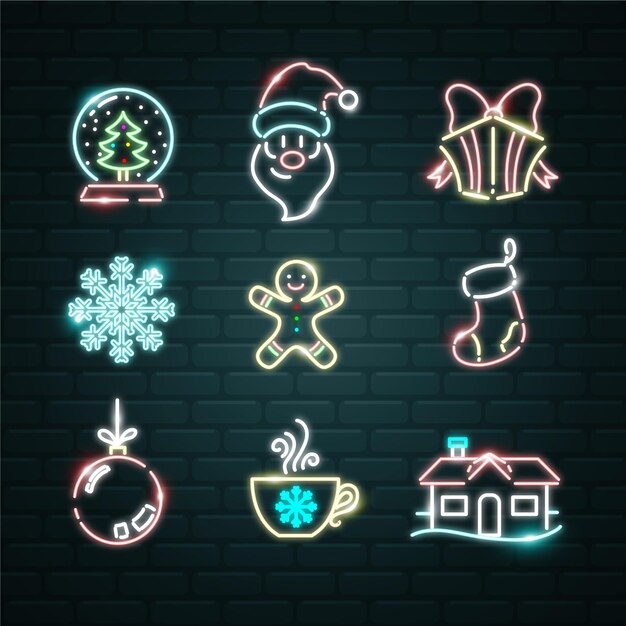 Free vector neon christmas element set