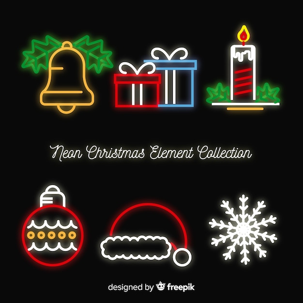 Neon christmas elements collection