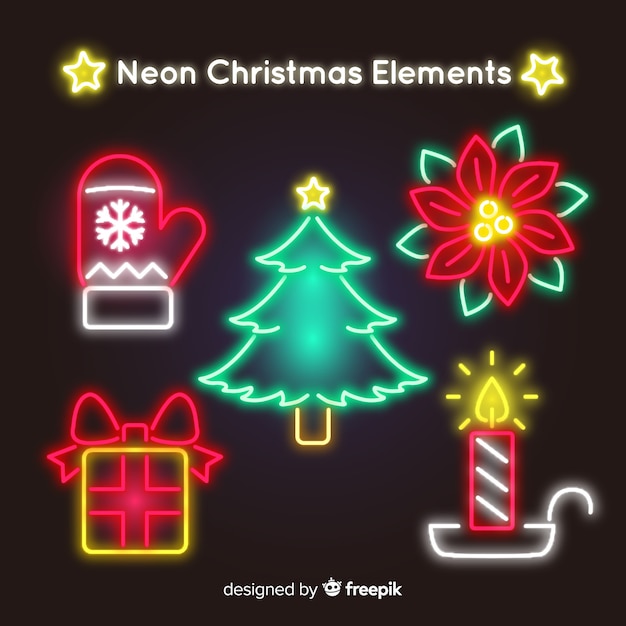 Neon christmas elements pack