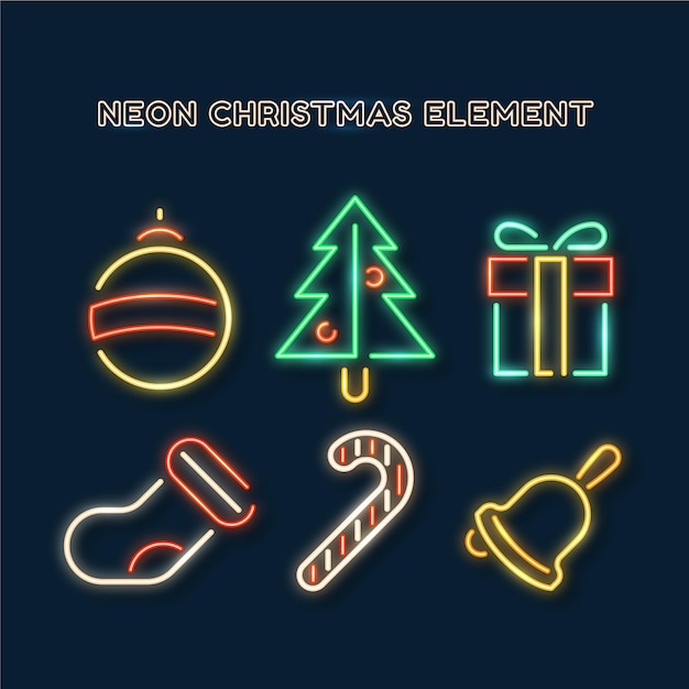 Neon christmas elements pack