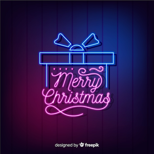 Free vector neon christmas gift with lettering